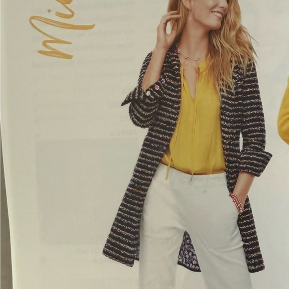 Cabi Headline Topper Jacket size 6 in navy and multi-color stripes - Picture 1 of 13